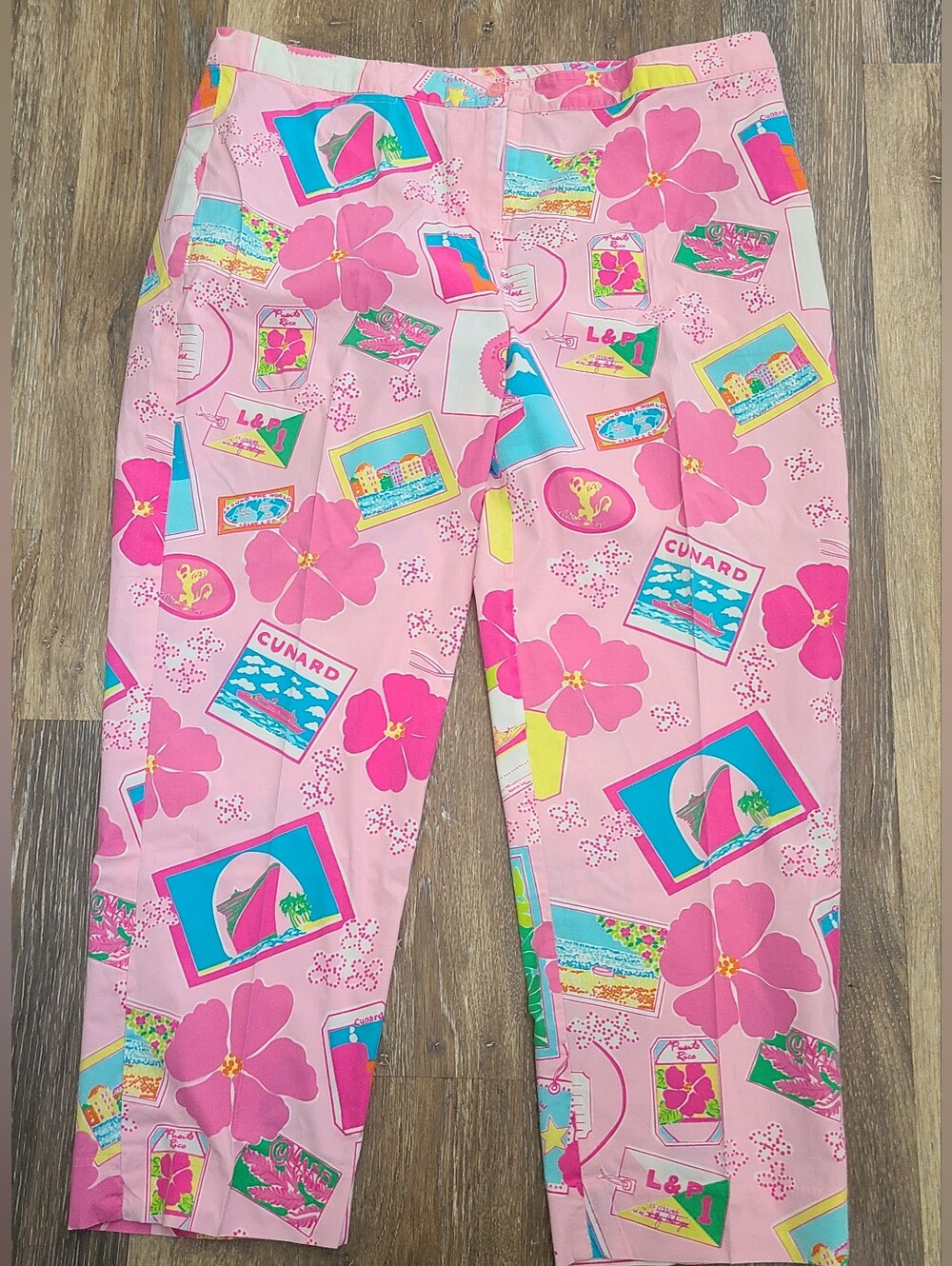 Lilly Pulitzer Vintage Postage Vacation Print Capri Pants Women's Size 14